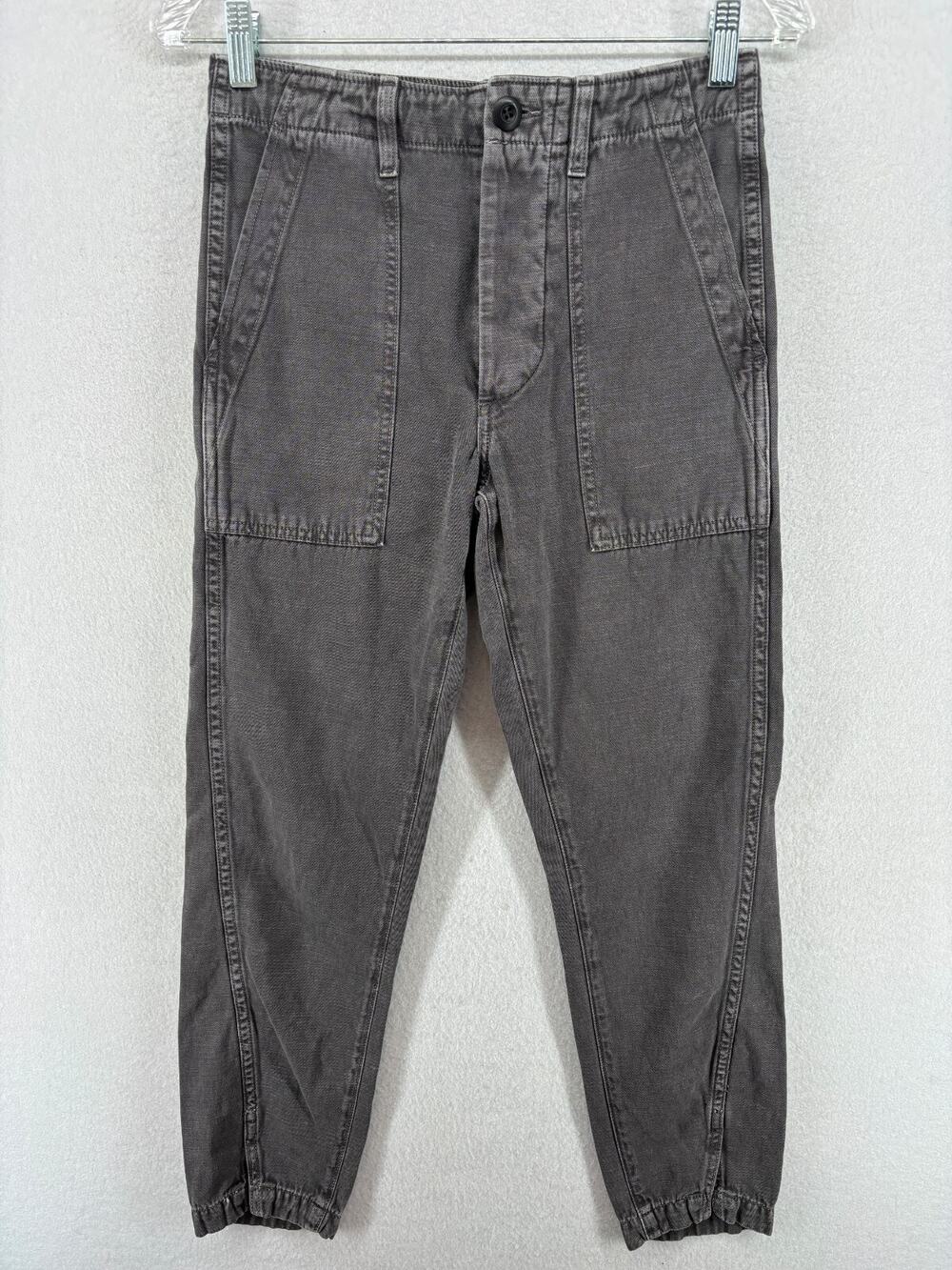 AMO Jeans Womens 24 Army Twist Linen Cotton Crop Tapered Ankle Denim Gray USA